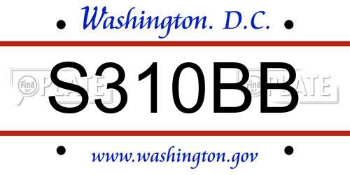 S310BB District Of Columbia License Plate