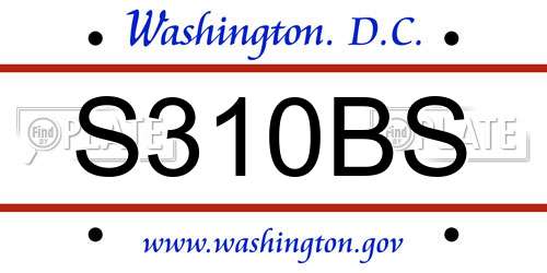 S310BS District Of Columbia License Plate
