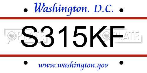 S315KF District Of Columbia License Plate