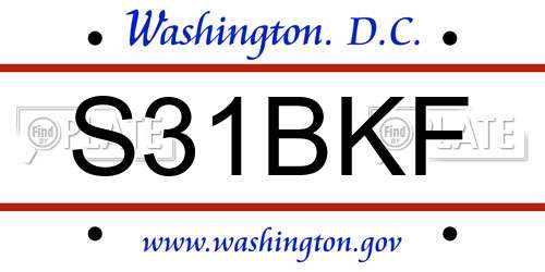 S31BKF District Of Columbia License Plate