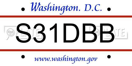 S31DBB District Of Columbia License Plate