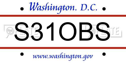 S31OBS District Of Columbia License Plate