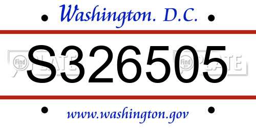S326505 District Of Columbia License Plate