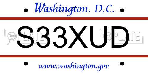 S33XUD District Of Columbia License Plate