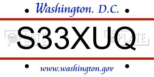 S33XUQ District Of Columbia License Plate
