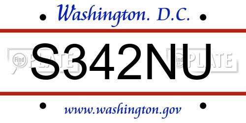 S342NU District Of Columbia License Plate