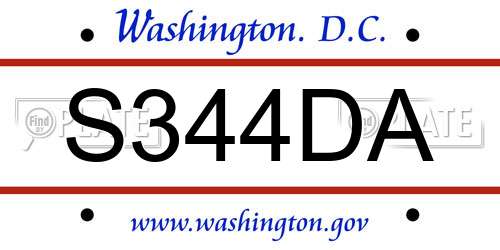 S344DA District Of Columbia License Plate