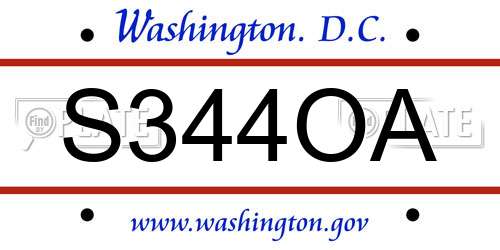 S344OA District Of Columbia License Plate