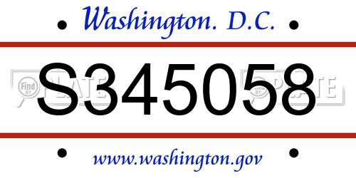 S345058 District Of Columbia License Plate