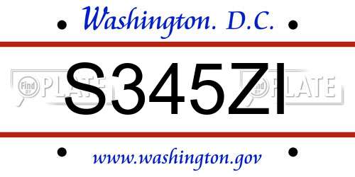 S345ZI District Of Columbia License Plate