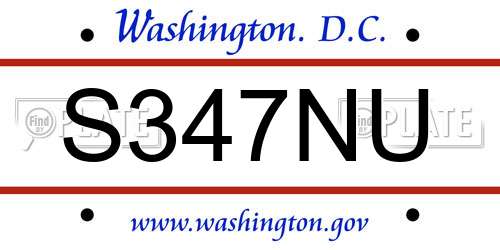 S347NU District Of Columbia License Plate