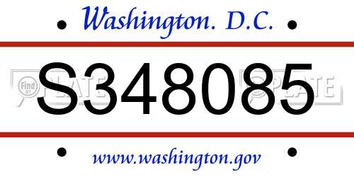 S348085 District Of Columbia License Plate