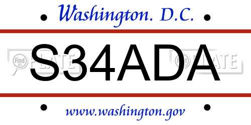 S34ADA District Of Columbia License Plate