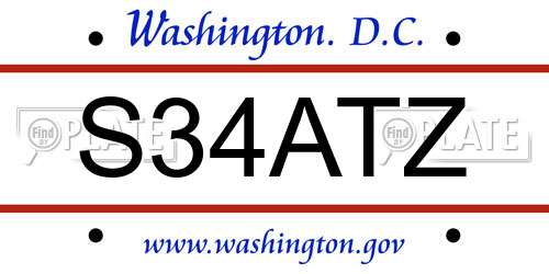 S34ATZ District Of Columbia License Plate
