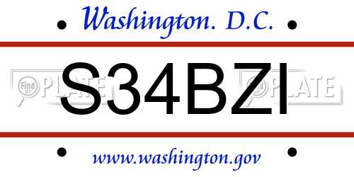 S34BZI District Of Columbia License Plate