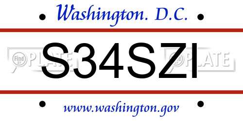 S34SZI District Of Columbia License Plate