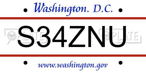 S34ZNU District Of Columbia License Plate