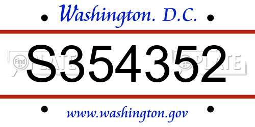 S354352 District Of Columbia License Plate