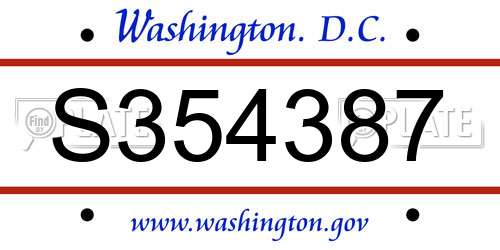 S354387 District Of Columbia License Plate
