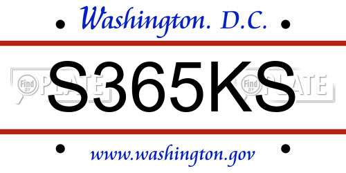 S365KS District Of Columbia License Plate