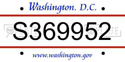 S369952 District Of Columbia License Plate