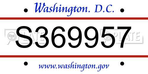 S369957 District Of Columbia License Plate