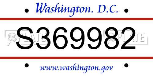 S369982 District Of Columbia License Plate