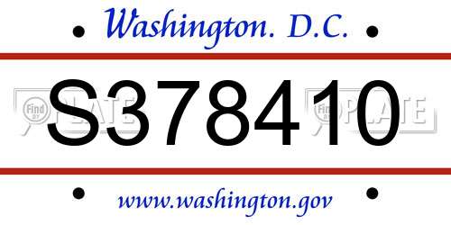 S378410 District Of Columbia License Plate