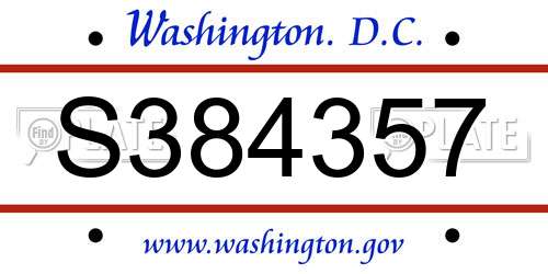 S384357 District Of Columbia License Plate
