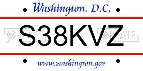 S38KVZ District Of Columbia License Plate