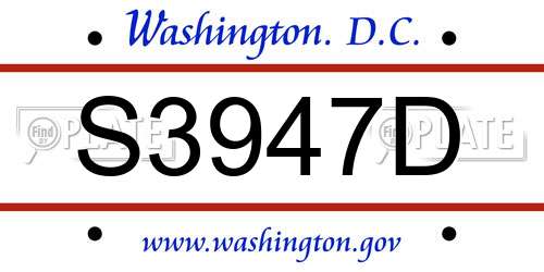 S3947D District Of Columbia License Plate