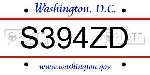 S394ZD District Of Columbia License Plate