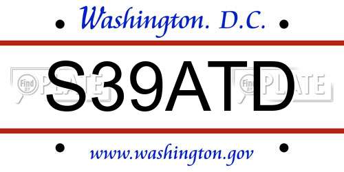 S39ATD District Of Columbia License Plate