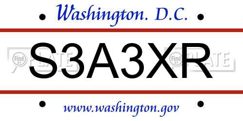 S3A3XR District Of Columbia License Plate