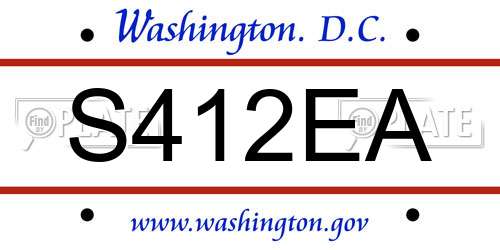 S412EA District Of Columbia License Plate