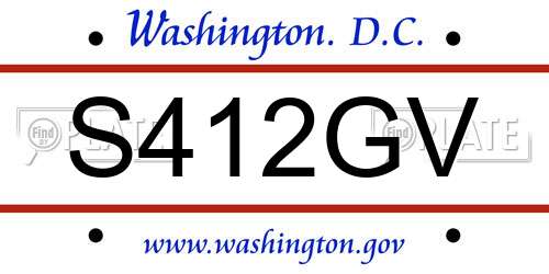 S412GV District Of Columbia License Plate
