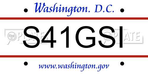 S41GSI District Of Columbia License Plate