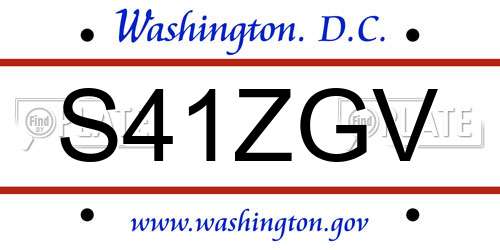 S41ZGV District Of Columbia License Plate