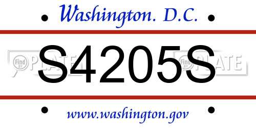 S4205S District Of Columbia License Plate