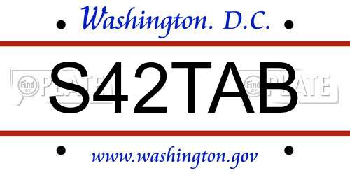 S42TAB District Of Columbia License Plate