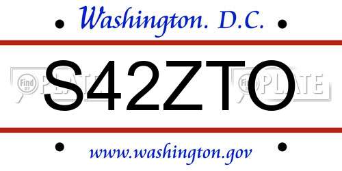 S42ZTO District Of Columbia License Plate
