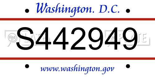 S442949 District Of Columbia License Plate