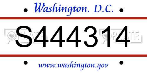 S444314 District Of Columbia License Plate