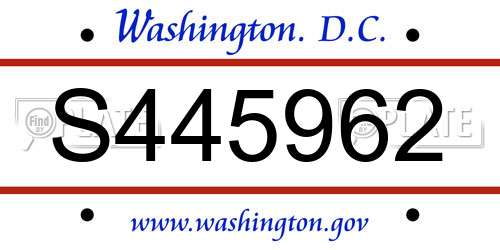 S445962 District Of Columbia License Plate