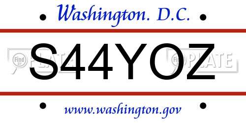 S44YOZ District Of Columbia License Plate