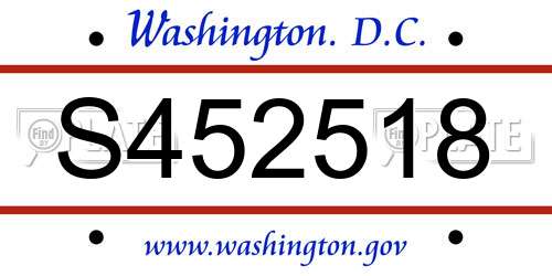 S452518 District Of Columbia License Plate