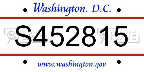 S452815 District Of Columbia License Plate