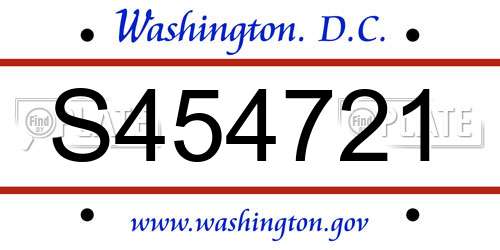 S454721 District Of Columbia License Plate