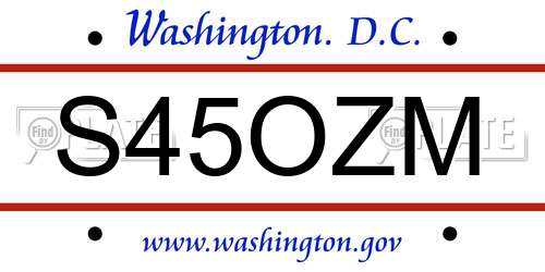 S45OZM District Of Columbia License Plate