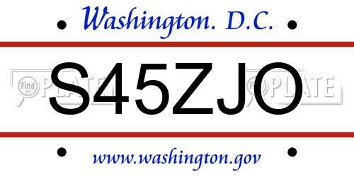 S45ZJO District Of Columbia License Plate